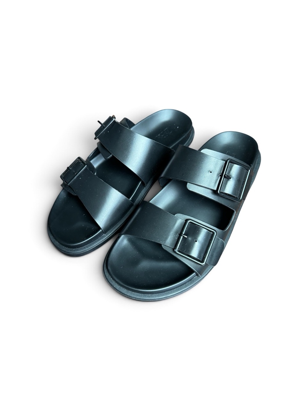 Zara Men's Black Double-Buckle Slide Sandals